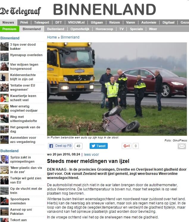 Bergnet op voorpagina De Telegraaf